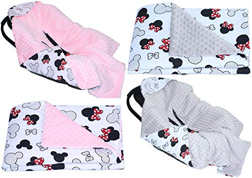Primawela Baby Einschlagdecke Minky MÄUSCHEN mit Kapuze 90x90 cm Babyschale Decke (Mit ROSA)
