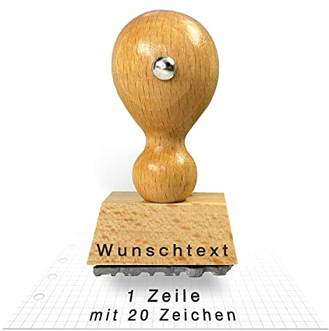 Betriebsausstattung24 Traditioneller Holzstempel Wunschtext - inkl. Textplatte - Stempel aus Naturholz - Buchenholz - 33 x 6 mm - Wunschtext