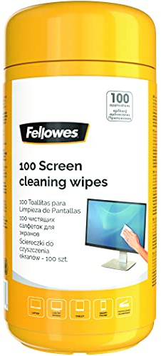 Fellowes 100 våtservetter för hem och kontor – skärm/laptop/iPad/mobiltelefon/surfplatta rengöringsdukar – flerpack med 6 – exklusiv Amazon