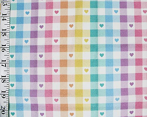 Little Johnny Love Hearts Check Gingham Cotton Fabric 60'' Wide 100% Cotton Craft Fabric Material for Crafts, Quilting, Sewing, Dressmaking