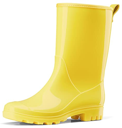 HISEA Women's Mid Calf Rain Boots, Waterproof Garden Shoes Glossy Rubber PVC Rainboots with Wide Toe Box, Lightweight Outdoor Boots for Gardening, Farm, Yard Work, Dog Walking