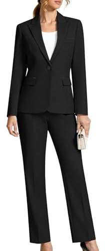 Kelyaa Women's 2 Piece Business Office Suit Lady Peaked Lapel Slim Fit One Button Blazer Jacket and Pants Set Black