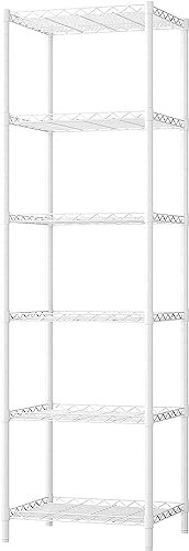 FTEYUET 6-Tier Metal Shelving Unit, Wire Shelving Unit, Kitchen Storage Unit Shelving Units for Storage, Heavy Duty Standing Shelf Units Shelves for Kitchen Laundry Organization (White)