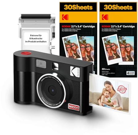 KODAK Mini Shot 2 ERA 4PASS 2-in-1 Instant Camera and Photo Printer (2.1x3.4 inches), Initial 8 Sheets + 60 Sheet Pack Bundle, Black
