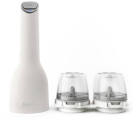FinaMill Molinillo de pimienta recargable por USB y molinillo de especias | Grosor ajustable, elementos de molienda de cerámica, operación con un solo toque con luz LED | Incluye 2 cápsulas PRO Plus