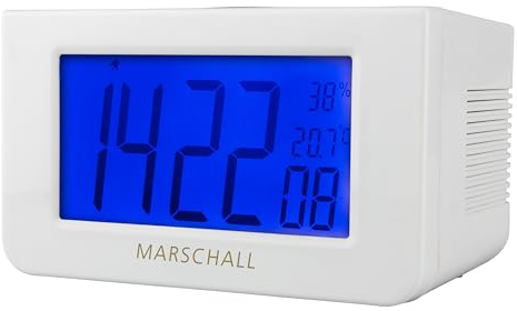 Marschall Deutsch sprechende Funkweckuhr I 1033 I Großes beleuchtetes Display I Ansage von Zeit, Raumtemperatur, Luftfeuchtigkeit I Perfekt für Senioren, Blinde und Demenzkranke