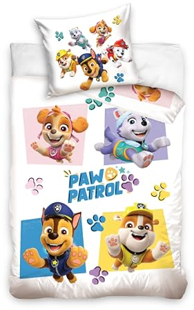 Bettwäsche 135x200 Paw Patrol Winterbettwäsche Plüsch Coral Fleece, weich & flauschig, Kinderbettwäsche, 1x Kissenbezug 80x80 + Bettbezug 135x200, kuscheliger als Biber Flanell, Mädchen & Jungen
