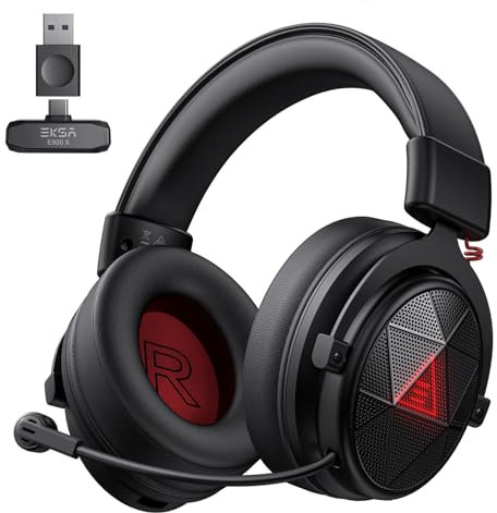 EKSA E900X Auriculares Inalambricos BT, Gaming Casco Inalámbricos con Interfaz USB, USB-C y 5.8G, Sonido Envolvente 7.1, luz LED y micrófono con cancelación de Ruido para PC, PS4, PS5 y Mac