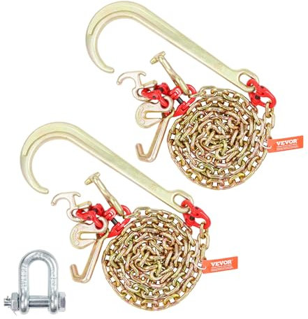 VEVOR Catena da Traino con Gancio a J a Stelo Lungo, 2 Pezzi, Catene per Rimorchio Grado 80 con Gancio RTJ, 8 mm x 180 cm, Capacità Carico max. 2448 kg, per Guasti, Trasporto, Carro Attrezzi, Camion