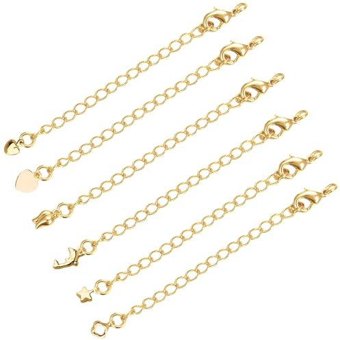 6 Pcs Alargador Collar Dorado, Extensor de Collar, Extensión de Cadena Acero Inoxidable, para Fabricación de Bisutería, Extensión de joyas, para bricolaje