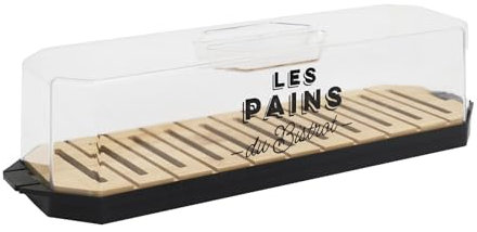 COOK CONCEPT, KA0644, Boîte à Pain avec Couvercle Transparent et Plateau en Bois, Design élégant pour Une Conservation optimale des Pains et viennoiseries - 403x97x121 cm, Transparent Noir