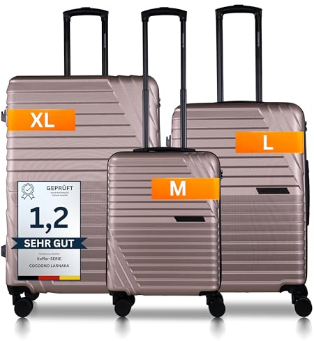 Cocoono Koffer Set 77cm, 68cm, Handgepäck Koffer in einem Set, robuste Reisekoffer mit sanften Rollen & TSA Schloss, Reisekoffer, Trolley (Champagner)