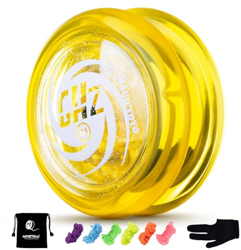 YOSTAR JoJo Bambini D1 GHZ, Looping Responsive Yoyo con glitter, facile da giocare Jo Jo per bambini e principianti, plastica resistente Yo-yo per 2a trucco, con 6 corde extra, guanto, borsa (giallo)