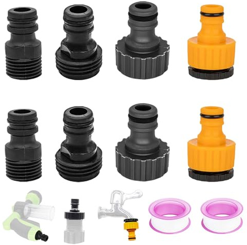 SVOCK 8Pcs Garden Hose Adapter 1in 1/2in 3/4in Set, Mixer Tap Hose Connector Hose Pipe Connectors And Fittings, Plastic Garden Hose Connectors Hose Pipe Screw Connector with 2 Waterstops