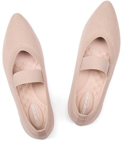 Frank Mully Womens Knit Flats Pointed-Toe Shoes with Elastic Straps Ballerina Flat Shoes for Women Dressy, 6089ecru, 6 UK