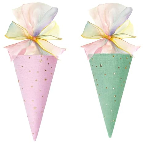 SSKHE 2 STK Kleine Schultüte - Mini Schultüte Kita Tüte Kindergarten Schultüte Geschwistertüte, Rosa+Grün, Einschulungsgeschenk für Schüler Jungen Mädchen