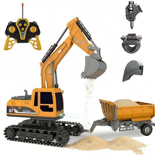 Anmas Home Remote Control Excavator Toy,Construction Toy Set with Light & Sound，Alloy Shovel and Dump Truck, Kids Toys for 4 5 6 7 8 Year Old Boys Girls, Gift for Christmas Birthday