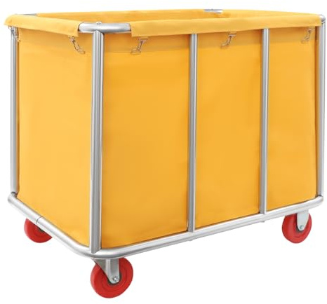 Portabagagli per hotel, servizio lavanderia, uso domestico - Robusto carrello per biancheria in acciaio inox con 4 ruote, capacità di carico 260 libbre, design moderno, giallo, 90 x 65 x 80 cm