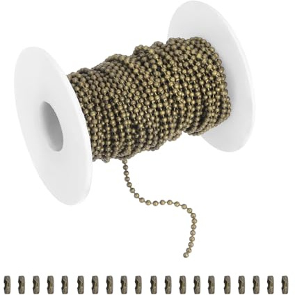 sourcing map Catena a sfere da 10 m, in acciaio inossidabile, rotolo con 20 connettori per appendere ornamenti, targhette per cani, portachiavi, decorazioni natalizie (bronzo, diametro esterno 2,4 mm)