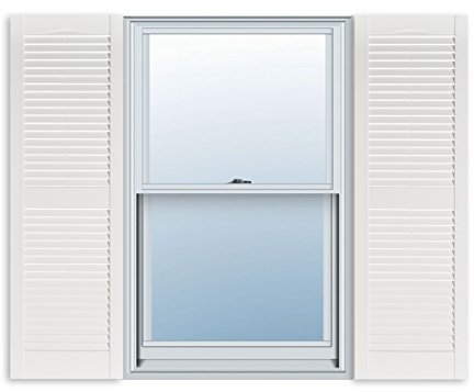 Exterior Solutions Standard Louver Exterior Vinyl Window Shutters, White (Pair), 15 Inch x 55 Inch