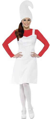 Smiffys Garden Gnome Costume, Female, White Dress and Hat, Funny Fancy Dress, Comedy Dress Up Costumes