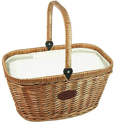 Les Jardins de la Comtesse - Panier Chantilly Lin en Osier Naturel - Compartiment Isotherme - pour Le Marché, Le Picnic ou la Plage - Anse Rabattable - Tissu Couleur Crème - 48 cm x 29 cm x 27 cm