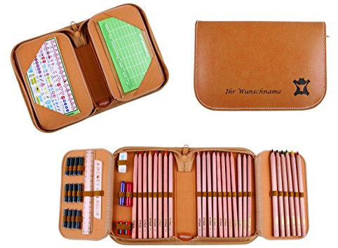 Leder Federtasche Federmappe Schüleretui Back to the Natur 47tlg. mit Gravur