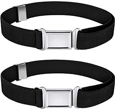 WILLBOND 2 Pieces 2 Pcs Kids Magnetic Belt Boys Adjustable Elastic Belt with Magnetic Buckle for Toddlers Girls (Black)