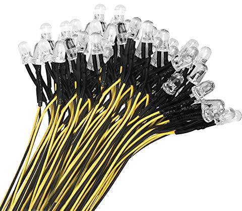 YIXISI 100 PCS 5mm LED Dioderljus, Sänddiod, LED Lampa med Rund Huvud, Ultra Bright 12V, 20cm Förkopplad, Gul