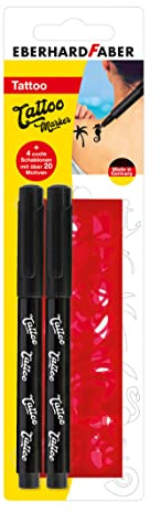 Eberhard Faber 559597 - Set de rotuladores para tatuajes, 2 rotuladores negros con 4 plantillas