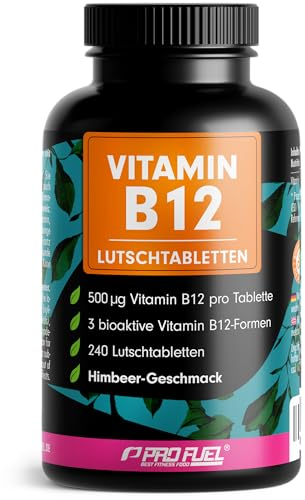 Vitamin B12 Lutschtabletten 240x HIMBEERE, 500µg B12 pro Tablette aus Methylcobalamin, Adenosylcobalamin & Hydroxocobalamin, leckerer Geschmack, optimal hochdosiert, ohne Zuckerzusatz, 100% vegan