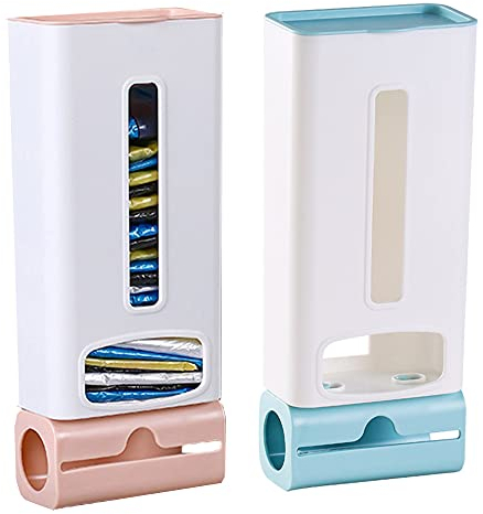 2 Piezas Soporte de Pared de Plástico Dispensador Bolsa, Dispensador de Bolsas Cocina, Organizador de Bolsas de Basura, para Bolsas de Plástico Bolsas de Basura Accesorios de Cocina (con 2 Adhesivos)