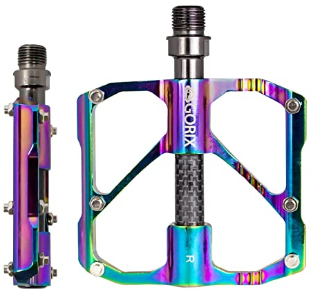 GORIX Bike Flat Pedals Oil Slick Wide CNC Leichtgewicht mit rutschfestem Pin Spike Road Mountain MTB Fahrrad (GX-FX61)