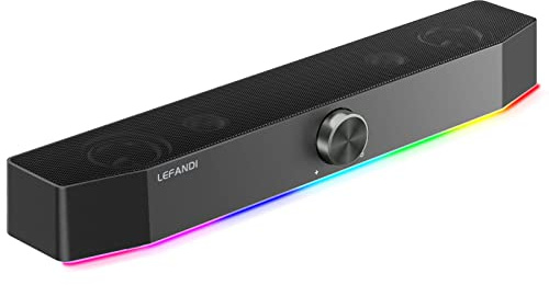 LEFANDI Enceintes PC Haut-Parleur Bluetooth, Barre de Son USB Filaire Son Surround avec Lumières RGB, 3.5 mm Aux pour PC,Ordinateur Portable, Smartphone,Tablette, Noir