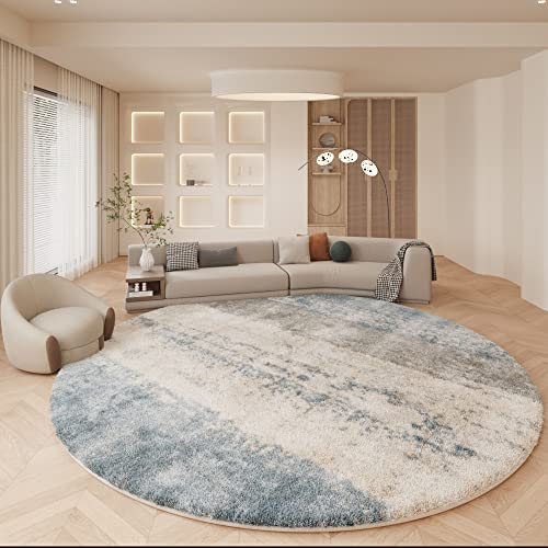 Tospass Teppich Rund 160 cm Hochflor Grau Hellblau Teppiche Wohnzimmer Kurzflor Flauschig Weich Teppich Waschbar Modern Boho Teppich für Schlafzimmer Deko Kinderzimmer Küche Outdoor Carpet