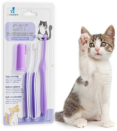 VVHOMIFE Katzen-Zahnbürste, komplettes Kitty Zahnpflege-Set mit Zahnaufhellungs-Tracker – Premium-Bürsten für Katzen, einfache Mundhygiene & Lückenreinigung-Katze