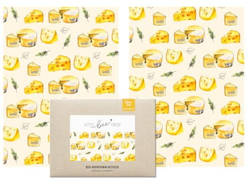 little bee fresh Bio-Bienenwachstücher 2er-Set für Käse aus Deutschland - Wachspapier für Lebensmittel - natürlich & plastikfrei frisch - Handgemachtes Wachstuch aus Bio-Rohstoffen