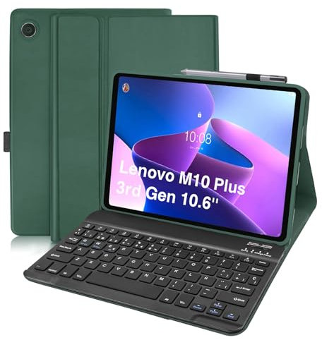 COEZFE Funda con Teclado para Lenovo Tab M10 Plus 3rd Gen 10.6', UK Layout Teclado Magnético para Lenovo M10 Plus 3rd Gen (TB-125FU/128FU/128XU)，Azul