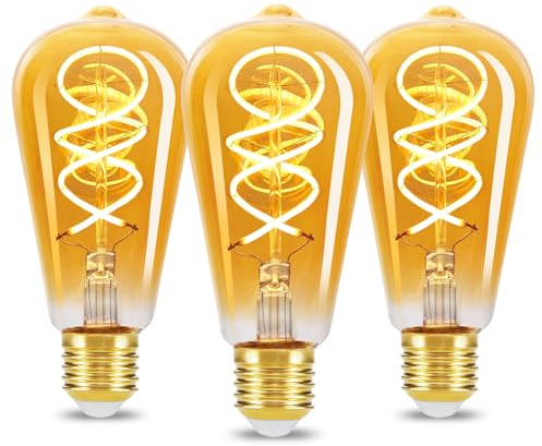 URing Glühbirne E27 LED Warmweiss Vintage - Edison LED Birne Leuchtmittel Retro E27 2200K 4W Energiesparlampe Filament Lampe Dekorative für Nostalgie Industrial Café Bar Beleuchtung, 3 Stück (ST64)