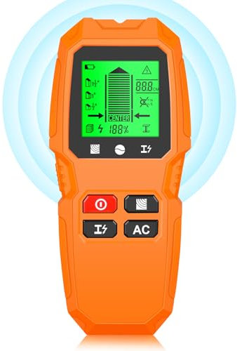 Mulcort Leitungssucher Ortungsgerät, Elektronischer 5-in-1-Bolzendetektor, mit HD-LCD-Display zur Erkennung von Holz- und Metalldrähten mit Warnfunktion