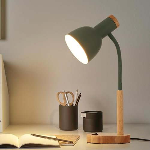 kaixunl Lampe de Table en Bois et métal, Lampe de Chevet en métal, Direction de la tête de Lampe réglable, adaptée à la Chambre à Coucher, à la Salle d'étude, à la Chambre d'enfant, E27, D15 x H47