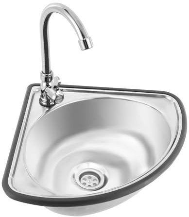 Wall Mount Bathroom Corner Sink,Kitchen Washbasin Single Sink with Faucet and Inlet Pipe,Stainless Steel Triangle Wash Basin Sink for Kitchen Bathroom Lavatory
