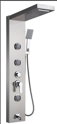 TVTIUO Panneau de douche hydromassage en acier inoxydable, ensemble de colonnes de douche à 4 fonctions, pommeau de douche, douche en cascade, douche massante, bouche pour baignoire (brossé)
