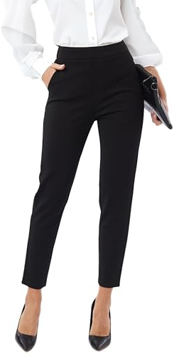Fakanhui Pantalon de travail pour femme 7/8 Pantalon fuselé à taille haute avec poches à enfiler pour le travail décontracté, noir, Taille L