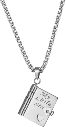 Flongo silverhalsband för dotter: Uppfällbar bokberlock min lilla stjärna – 6 sidor present från mamma pappa – rostfritt stål kedja 60 cm – födelsedag examen konfirmation smycke flicka