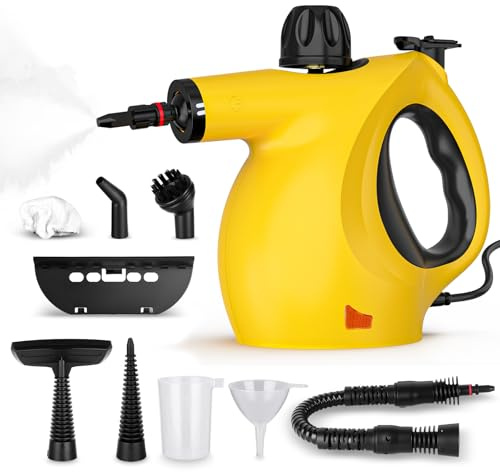 AUOKAI Handheld Steam Cleaner 1100W 450ml Tank with 9 Accessories | 3.2Bar 120°C High Temp Pressurized, Chemical-Free Cleaning, Effective on Tile, Grout, Couch, Kitchen & Bathroom, for Home
