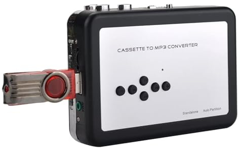 COYEUX Kassettinspelare, USB-kassett-till-MP3-omvandlare, med hörlurar och uppspelningsfunktion, kan spara direkt till USB-minne, ingen dator krävs