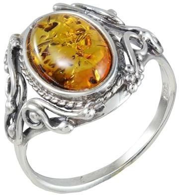 Holiday Gift Shops Baltic Honey Amber Ring for Women in 925 Sterling Silver, Genuine Natural Amber Jewelry, Elegant Everyday Ring