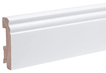 Plinthe en bois véritable profil Berlin 80 x 20 x 2.400 mm opaque blanc laqué RAL 9011