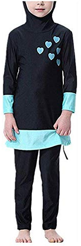 YEESAM Muslim Swimsuits for Girls Kids, Full Body Islamic Swimming Suits Burkini with Hijab Modest Swimwear (as1, Age, 12_Years, 13_Years, Black, 150 - Fits Height 145-155 cm)